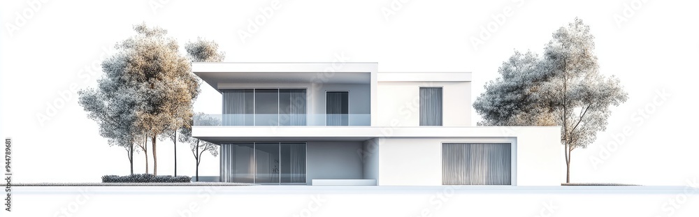 Poster 3d rendering of an isolated generic house on a white background