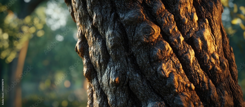 Poster close up of an old tree trunk with intricate bark textures in a 3d rendering
