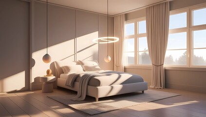 Elegant minimalist bedroom featuring a grey color scheme and minimalist decor.