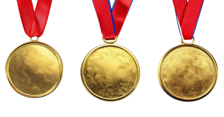 A real gold medal isolated on free png background with a lot of text area - winner copy space concept