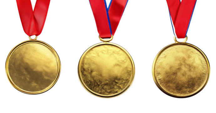A real gold medal isolated on free png background with a lot of text area - winner copy space concept
