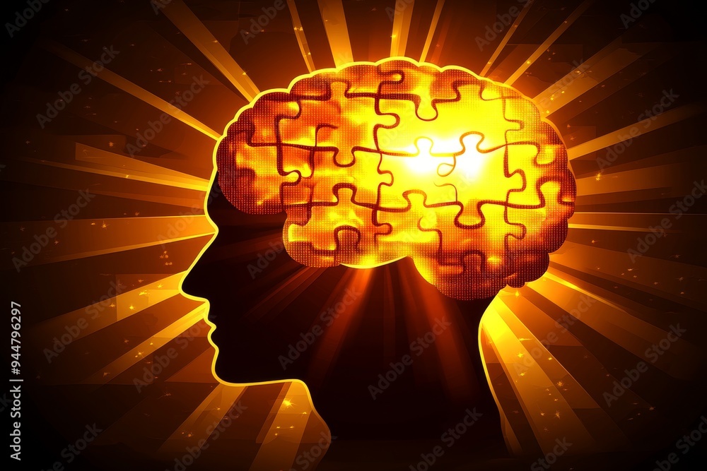 Aufkleber a silhouette of a human head with a glowing puzzle brain symbolizing the brilliance of thought cogni