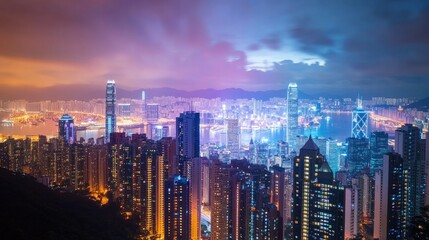 Fototapeta premium A stunning time-lapse cityscape showing the transition from day to night, capturing urban growth and dynamism