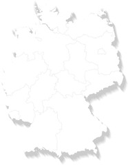 white outline map of Germany simplified with ground-shadow, isolated