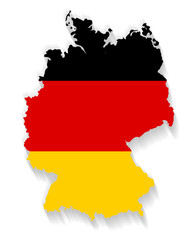 Fototapeta premium colors of the flag of Germany a outline map of Germany simplified and ground-shadow, isolated