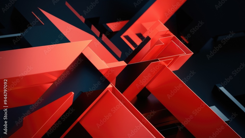 Poster Geometric Abstract Background with Red and Black Shapes in Tech Style
