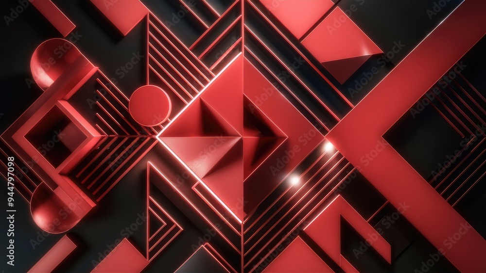 Poster Geometric Abstract Background with Red and Black Shapes in Tech Style