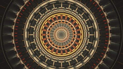 Obraz premium Geometric circular design with concentric and radial patterns.