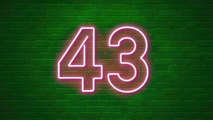 Obraz premium Glowing Neon Number 43 Symbol on Vibrant Green Background
