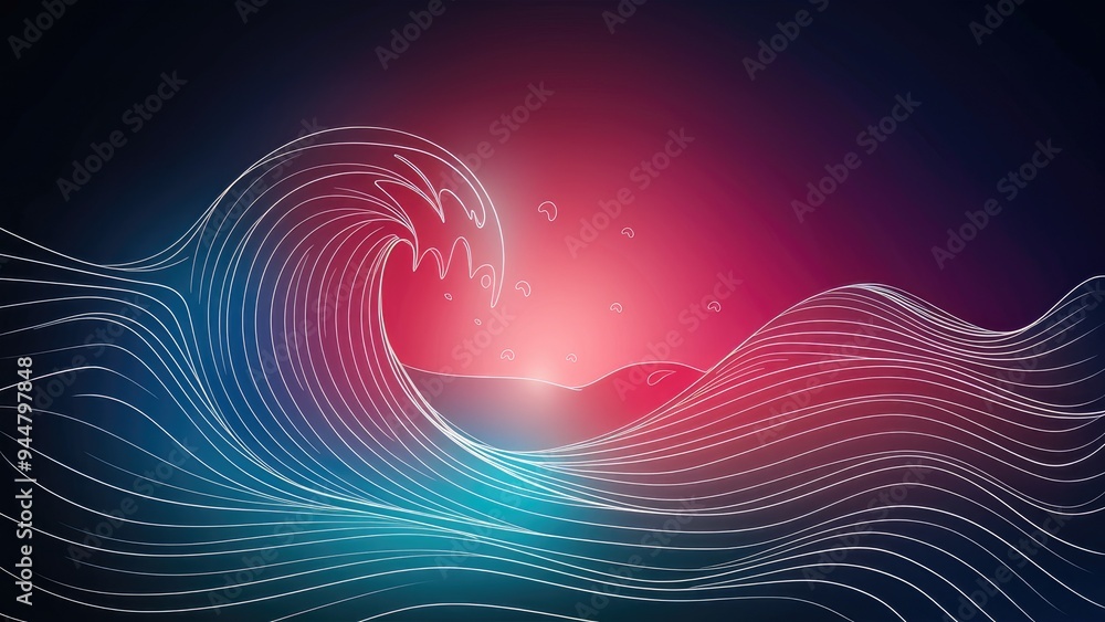 Aufkleber gradient-lit abstract line art background featuring stylized wave elements.