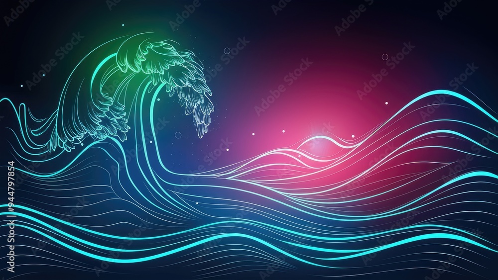 Aufkleber gradient-lit abstract line art background featuring stylized wave elements.
