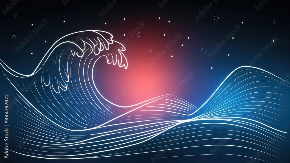 Aufkleber gradient-lit abstract line art background featuring stylized wave elements.