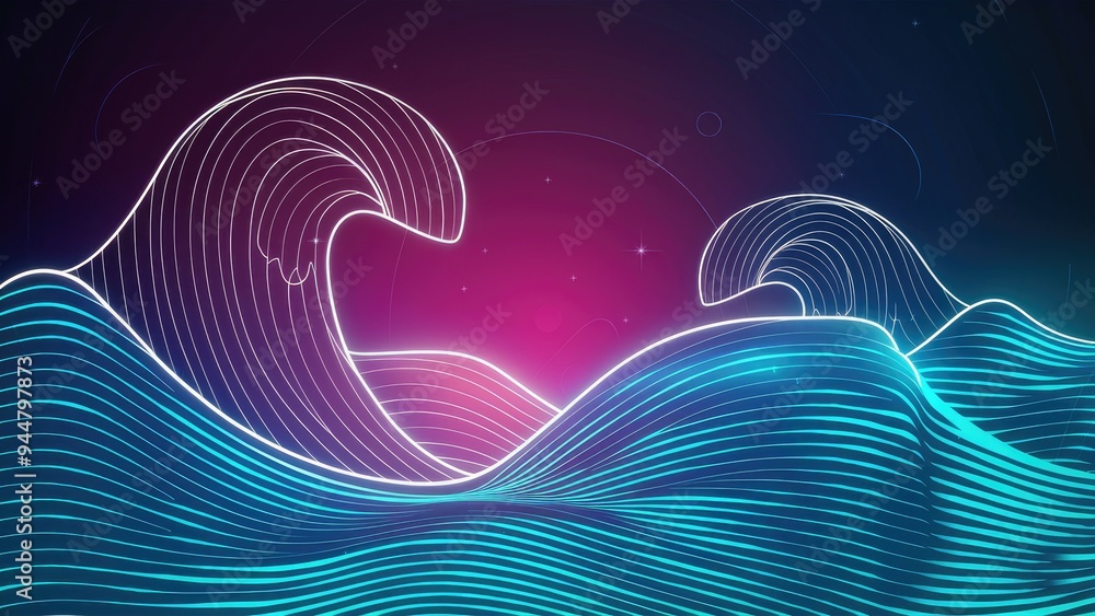 Poster gradient-lit abstract line art background featuring stylized wave elements.