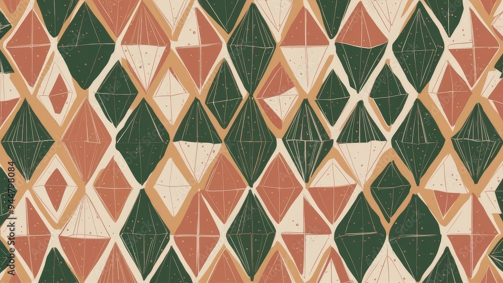 Poster hand-drawn geometric rhombus seamless pattern with minimal texture