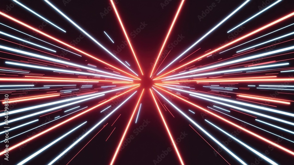 Poster Horizontal light glare with laser beams and neon lines creating stunning reflections and luminous stripes.