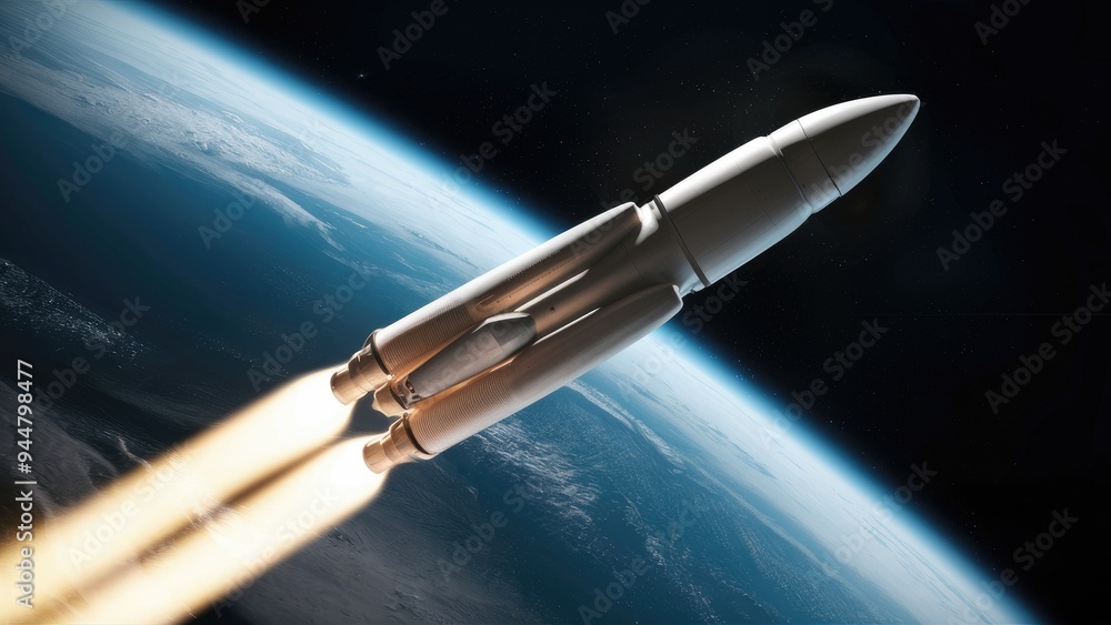 Aufkleber high-speed generic spacecraft launching into deep space, with a visible portion of earth in the back