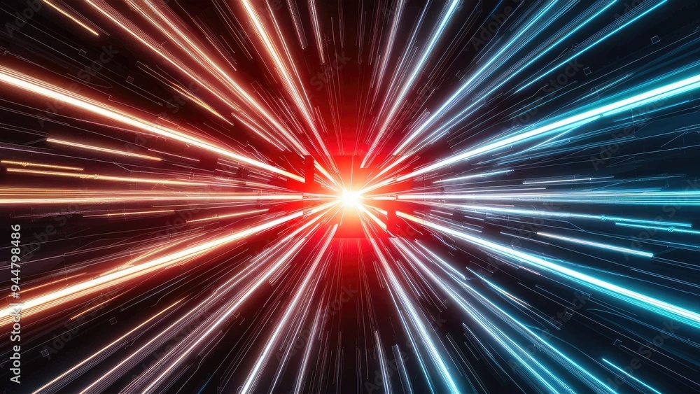 Poster high-speed light rays creating dynamic energy effects. technology of light movement.