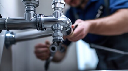 A plumber fixing a leaking faucet in a modern kitchen