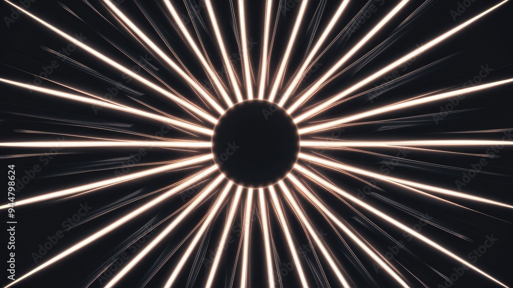 Poster hypnotic pulsating animation with luminous rays on a dark background. dynamic light pulses creating 