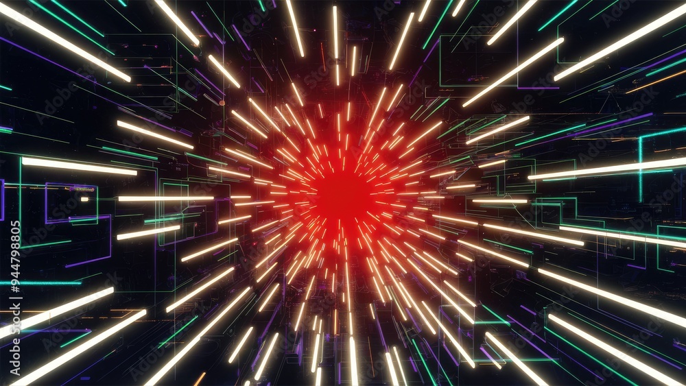 Poster illuminated digital environment with glowing lines, 3d rendering and illustration.