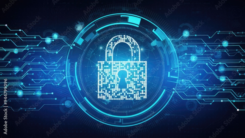 Poster innovative typography and cybersecurity safeguarding the digital realm through advanced technology a