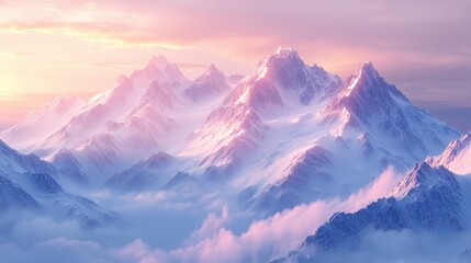 Majestic Mountain Peaks Bathed in Pink Sunset Glow