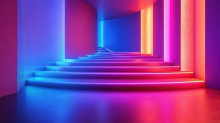 Neon Lights Stairway Abstract Background