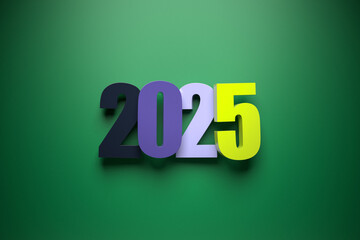 2025 calligraphy with 3d numbers on  colorful   background with New Year celebration balls for flyers, posters, signs for business design, brochures, cards, banners, postcards. 3D illustration