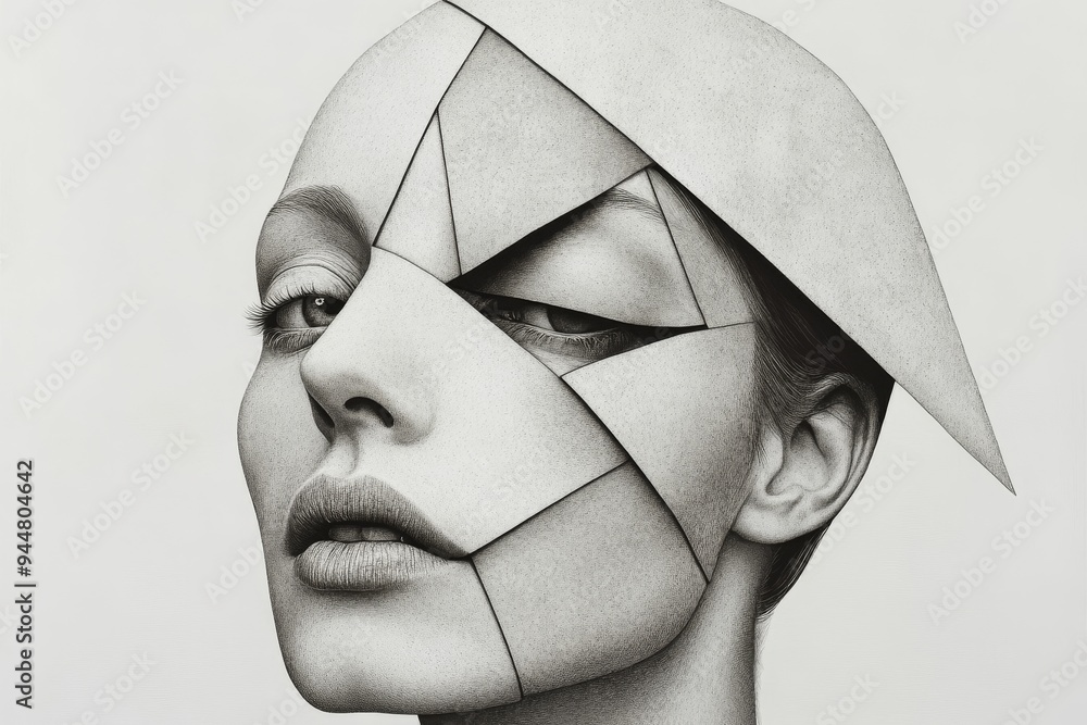 Aufkleber a minimalist silhouette of a woman with a brain composed of interlocking gears symbolizing the mecha