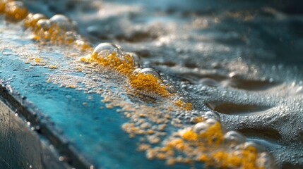 Close-up of biofilm reactor in a wastewater treatment process, with microorganisms visible