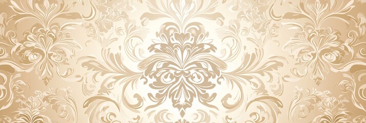 Obraz premium Elegant cream and gold damask pattern for sophisticated decor.