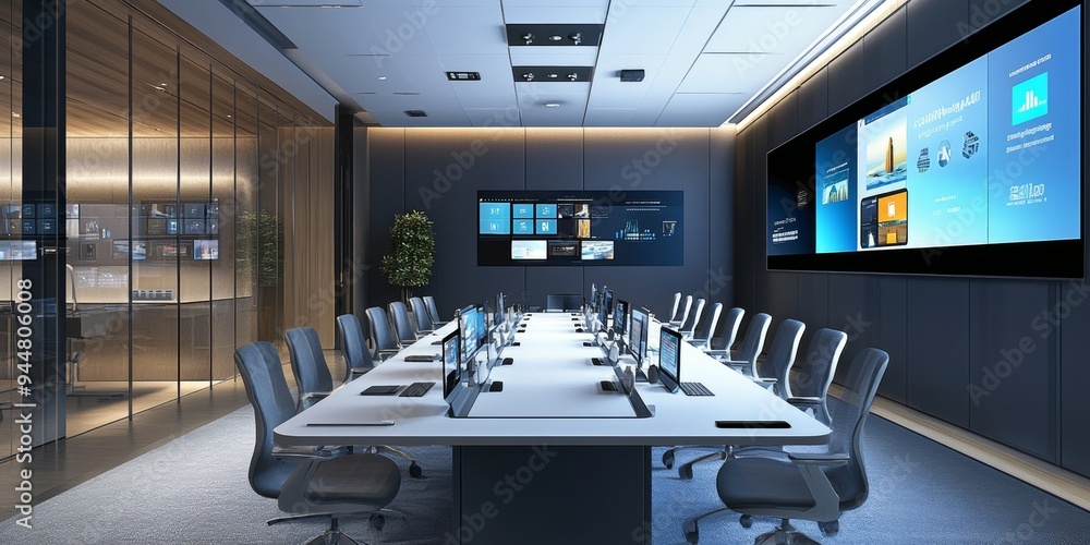 Aufkleber Modern meeting room where tech plays a crucial role with professionals using interactive screens and cloud-based collaboration tools