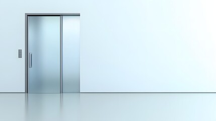 Obraz premium 69. **A minimalist sliding door with a frosted glass panel and narrow metallic frame, rendered on a pristine white background.