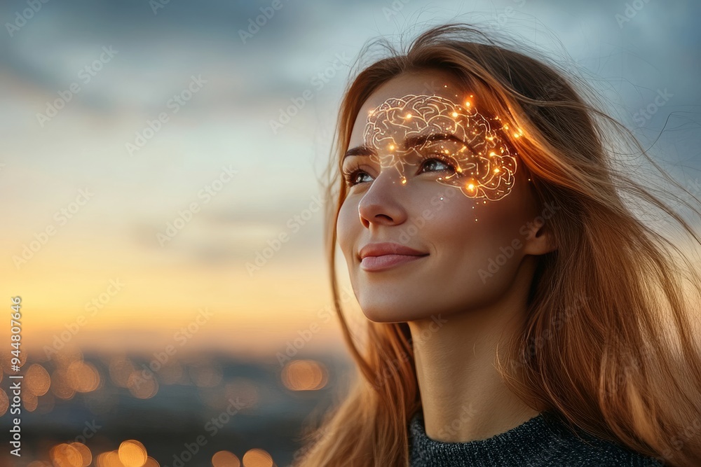 Poster woman with puzzle overlay on her face representing the search for identity self discovery and the em