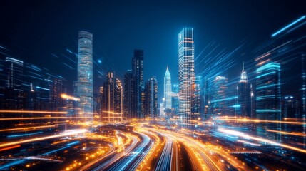 Fototapeta premium Artificial Intelligence Enhancing Digitalization in Urban Development, Streamlining Paperwork, Optimizing Transportation Systems, and Making Cities Smarter with Advanced Technology Solutions.