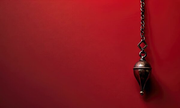 Pendulum on a red backdrop, suggesting concepts of time, decision, and precision