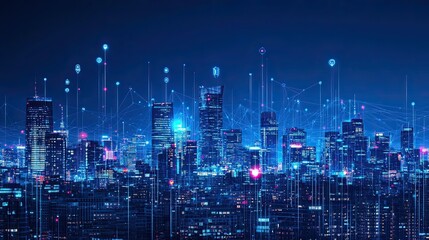 Night Cityscape with Network Connections