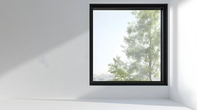 53. **A modern casement window with a sleek black frame and clear glass, displayed on a pristine white background.