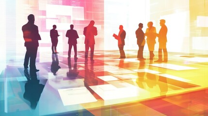 Silhouettes of Business Professionals in a Modern Office Setting