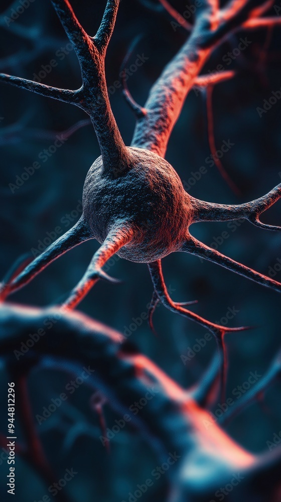 Poster ai neural connections, branching lines, glowing nodes, dark gradient background