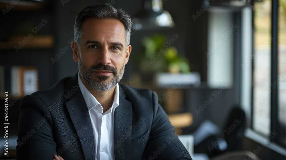Poster portrait of a man in a suit looking directly at the camera