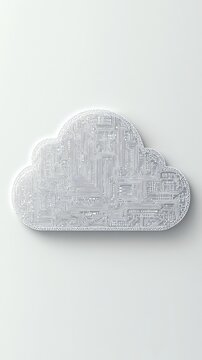 Cloud computing icon, abstract cloud shape, digital circuits, soft white light