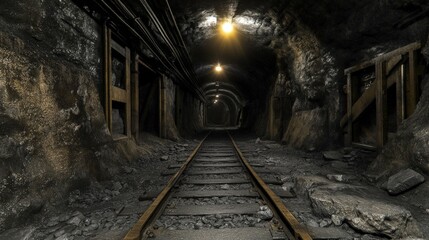 Naklejka premium Coal mine, dark tunnels, rough textures, with a single light source