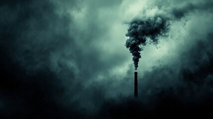 Coal-burning power station, with smoke rising, under a dark, cloudy sky