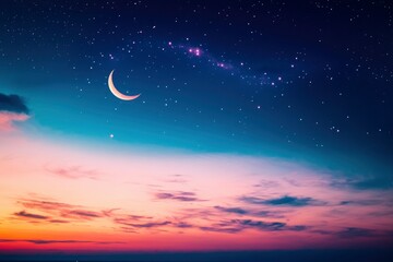 Sky night stars and moon, islamic night, sunset, twilight with generative ai