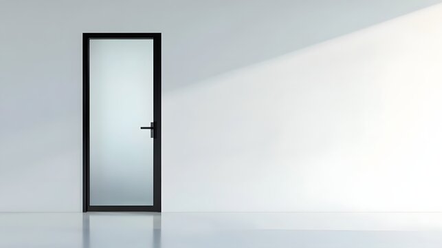 40. **A sleek frosted glass door with a black frame, isolated on a pristine white background.