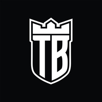 recommend clip art: TB Logo shield shape with geometric crown inside white outline on black background template design