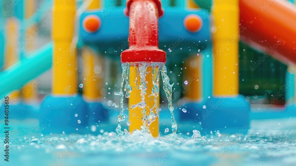 Poster lively splash pad fun with vibrant water jets and playful blurred background a colorful and refreshi