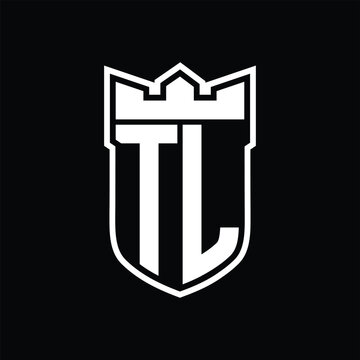 recommend clip art: TL Logo shield shape with geometric crown inside white outline on black background template design