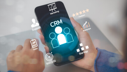 CRM Customer Relationship Management for business sales marketing system concept presented in...